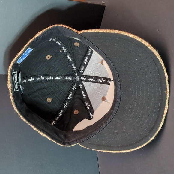 Ape/ Bape Gold Checkered 100% Wool Men's Flat Bill Fitted Hat,Size 7 1/8 57 cm. - Picture 7 of 10